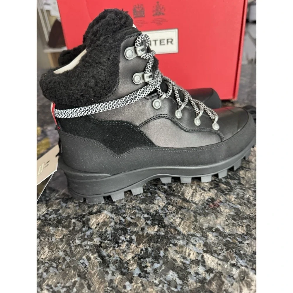 NEW HUNTER SIZE‎ 7 WOMEN'S EXPLORER MID LACE LEATHER BLACK BOOTS WATERPROOF